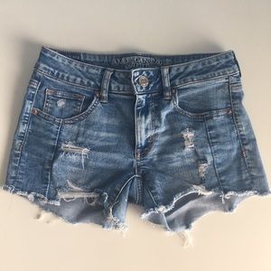 American Eagle Distressed Denim Midi Shorts